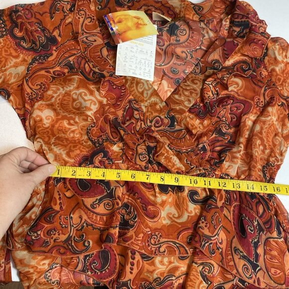 CINDY AMBUEHL QVC Womens Blouse Orange Ruffle Tie Waist Boho Sheer Sz XL NWT - Picture 9 of 11